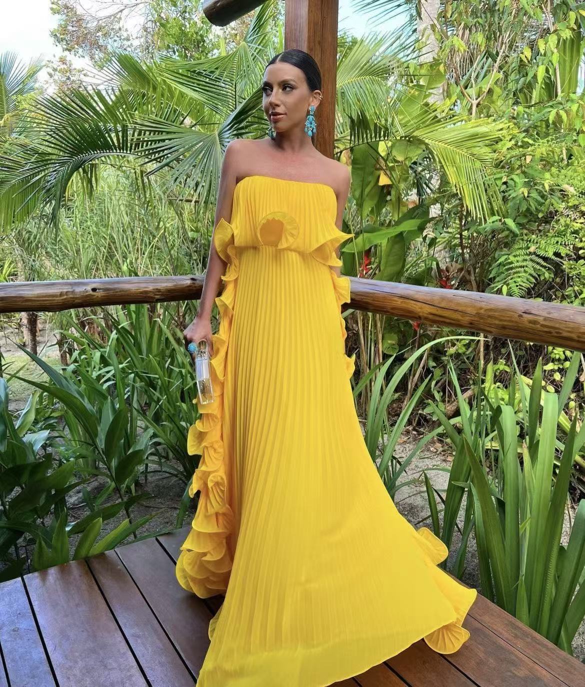Pleated chiffon beach dress for summer and vacation wear